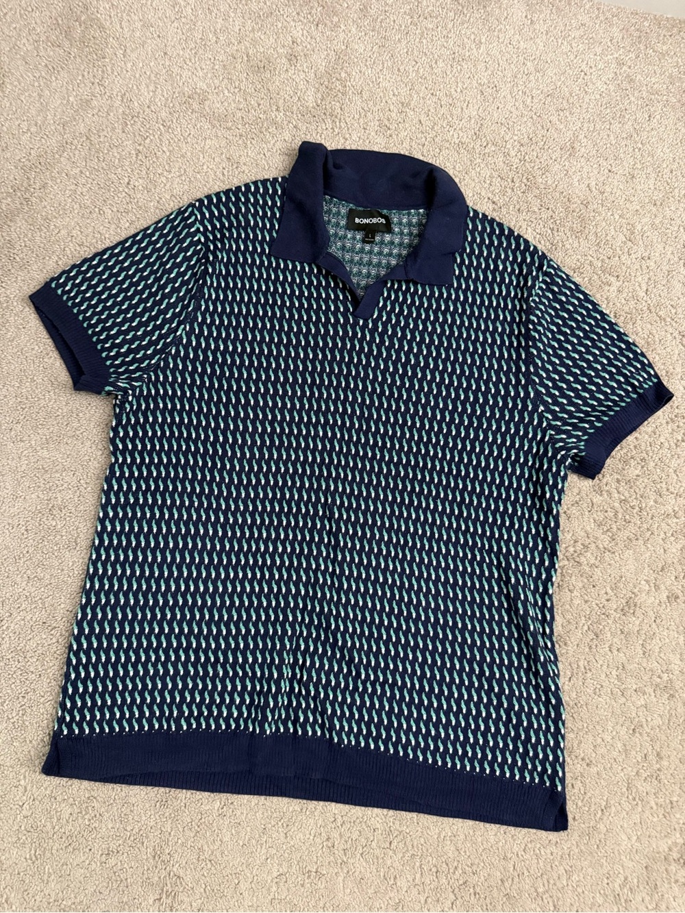 Bonobos Navy & Teal Patterned Short Sleeve Polo Shirt